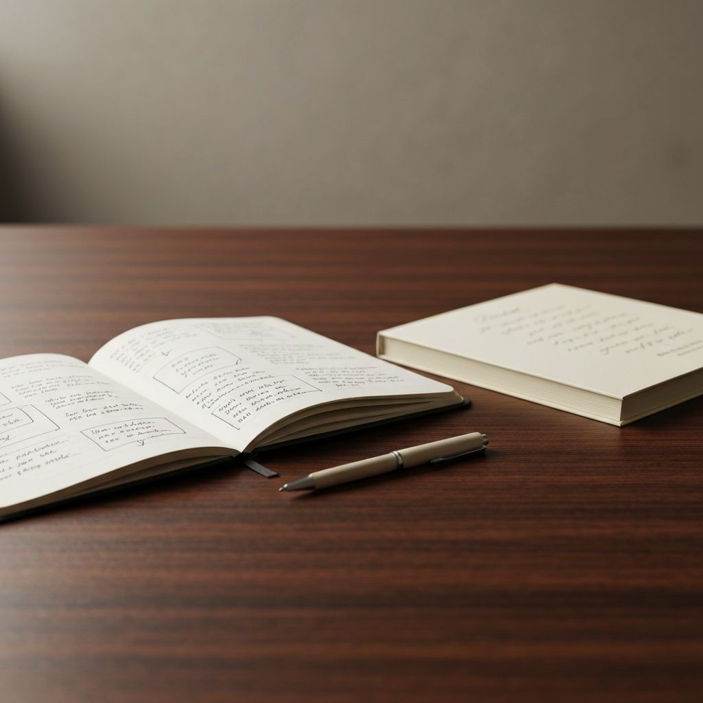 Отворени бележник, оловка и дневник на дрвеном столу