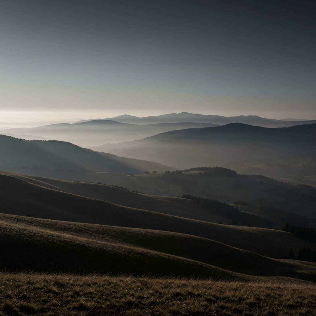 Мирна планинска пејзажа са топлим светлом